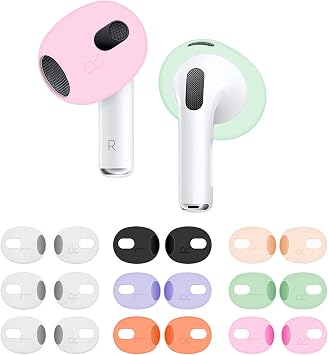 9 Pairs Fit in Case Ear Tips Compatible with AirPods 3rd, Replacement Ultra Thin Slim Silicone Eartips Earbuds Gel Cover Accessories Compatible with AirPods 3-3 White Multicolor