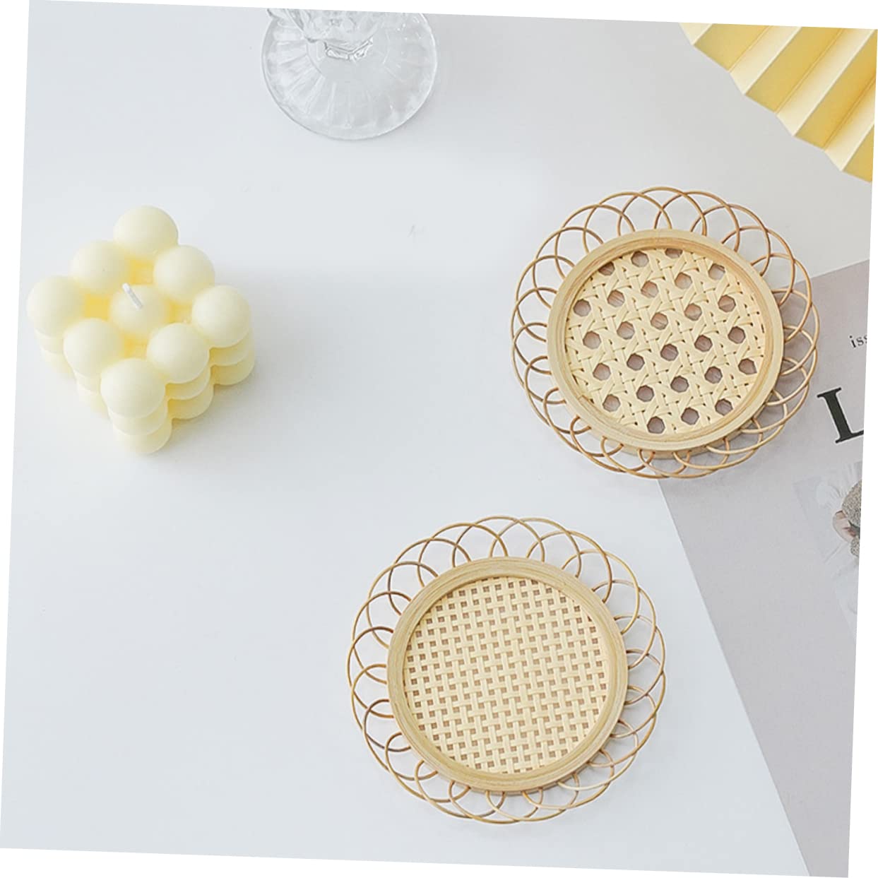 Alipis 5 Series Posavasos De Bambú Absorbente Plato Bebidas Largo Redondo Tapete De Mesa para El Hogar Alfombrilla Antideslizante para Tazas Colchoneta Beige 4 Piezas X 5