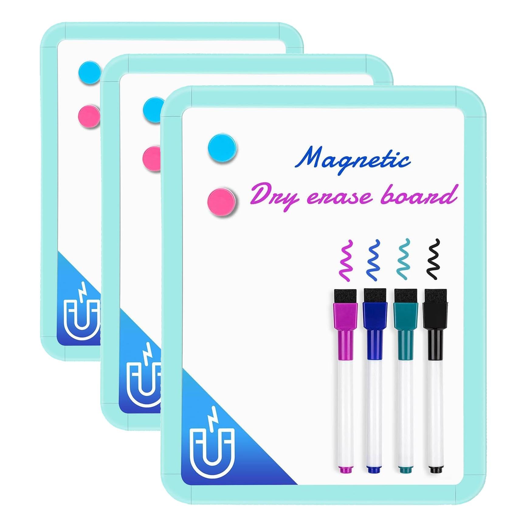 VUSIGN Small White Board Dry Erase, 8.5'' x 11'' Magnetic Dry Erase Board, Mini Whiteboard with Markers for Students, Fridge, Wall, Locker, Green (Pack of 3)