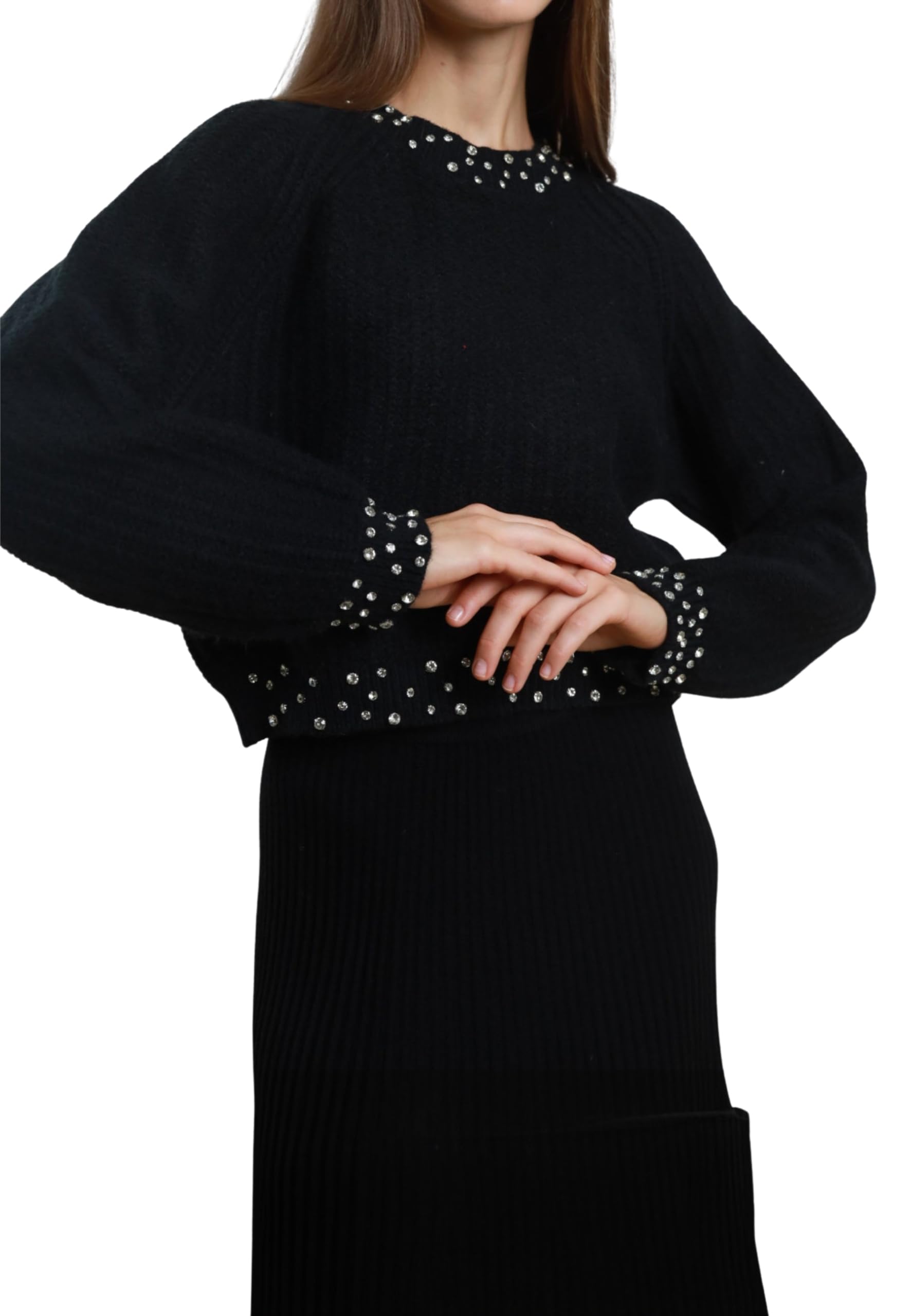 SUSY MIX Maglia Elegante Girocollo Donna con Strass