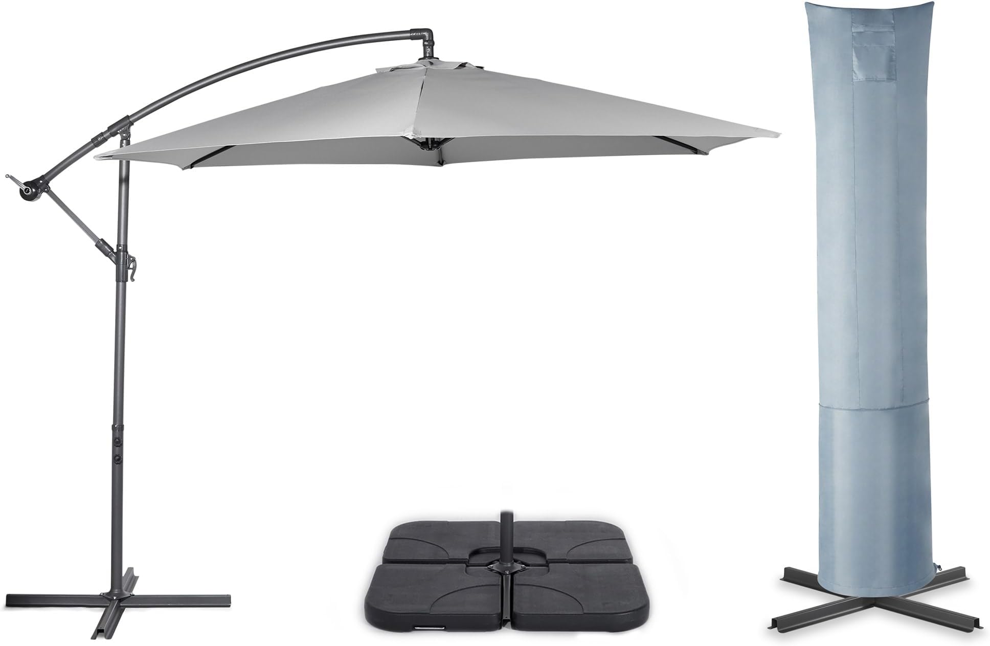 VonHaus Parasol with Base & Waterproof Cover, 3M Cantilever Banana Umbrella for Outdoor, Garden, Patio, Sunshade Canopy with Hand Crank, Tilt & Rotate Function, UV30+ Protection, Air Vent, Steel Frame