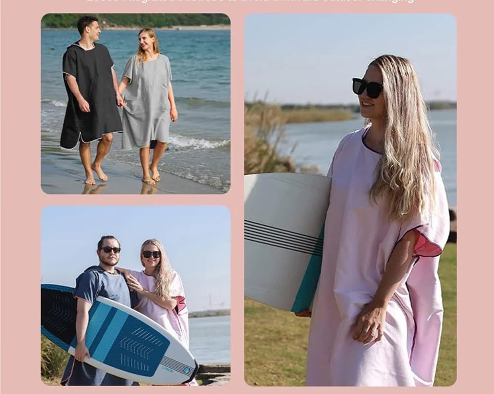Serviette Poncho en Fibre de Polyester | Serviette poncho multicolore for le surf et la plongée(Pink)