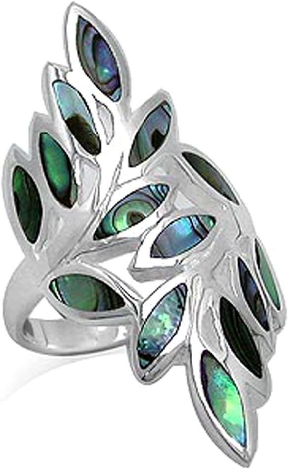 Silvershake Abalone Paua Shell Inlay White Gold Plated 925 Sterling Silver Bypass Leaf Ring