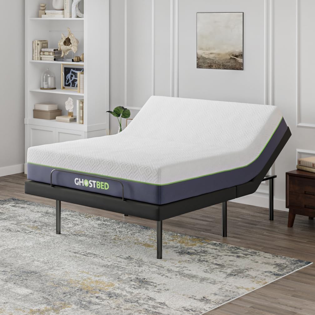 GhostBed Adjustable Base Bundled with 12" Hybrid Mattress in a Box with Cool Gel