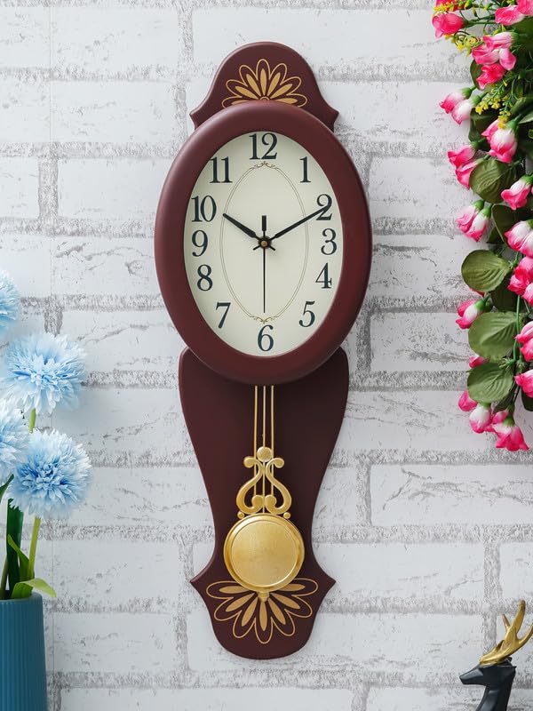 CHRONIKLE Elegant Vertical Pendulum Wooden Case Analog Wall Clock for Living Room Home Decorations Office Gifts (Size: 19 x 6.7 x 54.5 CM | Weight: 940 Gram | Color: Cola)-image-10
