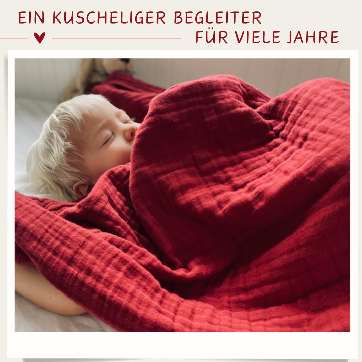 K.A.O.S by T&M Premium Musselin Babydecke/Kuscheldecke/Musselintuch in Rot - Rotes Handtuch Geburt - 120x120 cm - 6-lagig - 100% Baumwolle - Geschenk zur Geburt Junge Mädchen