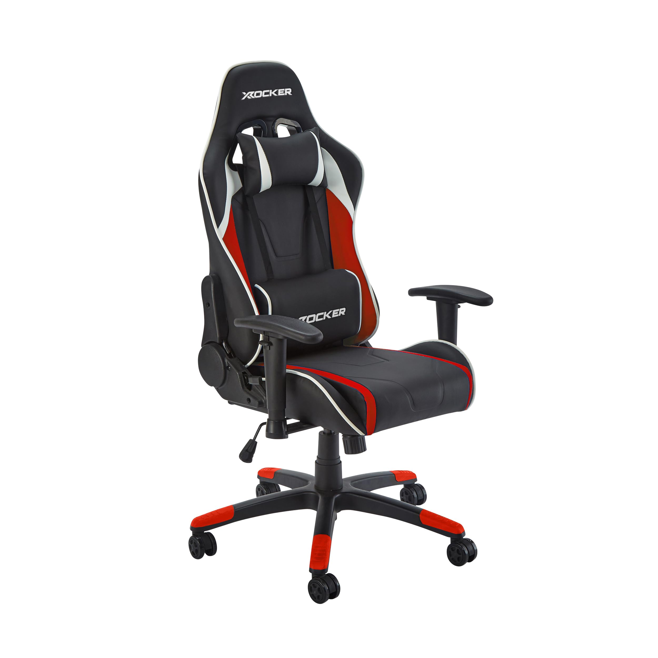 X-Rocker Agility Compact High Back eSports Gaming Chair for Kids & Teens - 3D Armrests, Head & Lumbar Cushion, Height Adjustable, Wipe-Clean Faux Leather - Black/Red