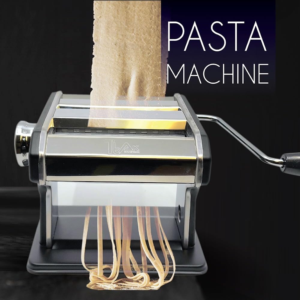 Premium Stainless Steel Manual Pasta Maker: 7 Thickness Settings - Craft Authentic Pasta, Spaghetti, Fettuccine, and Lasagna with Ease