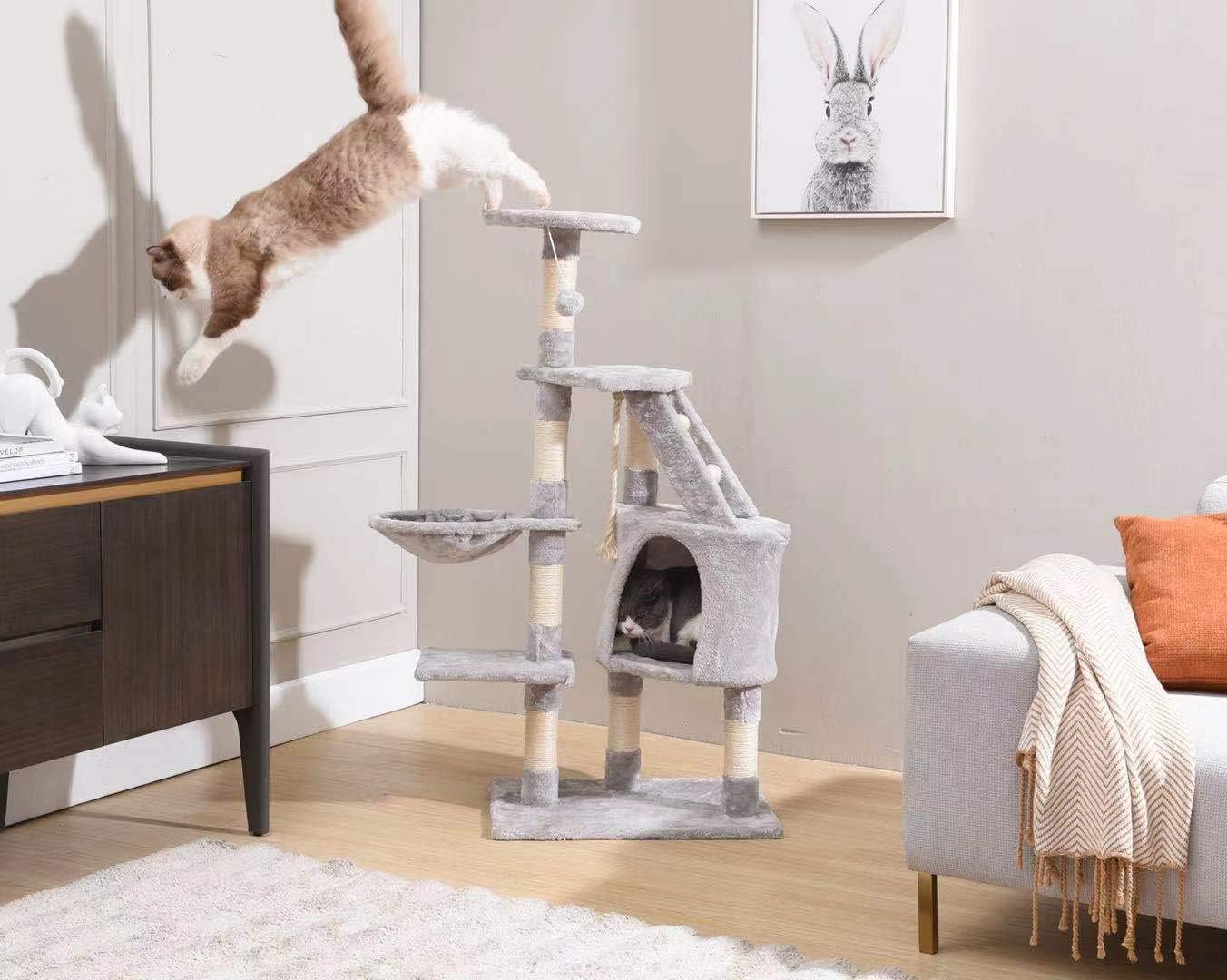Sanfant New Designed Style Cat Tree with Multi-Functional Installation Hammock and Ladder for Fun (47, Grey)