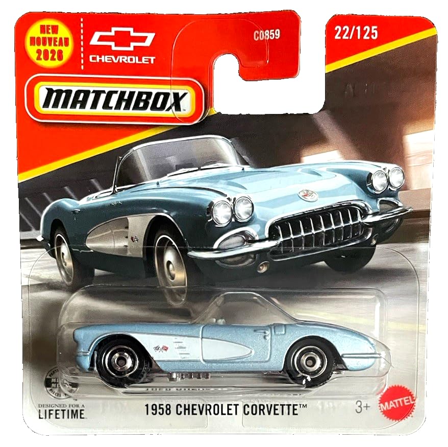 Matchbox 1958 Blue Chevrolet Corvette Die-Cast Model Car, 1:64 Scale, #22/125