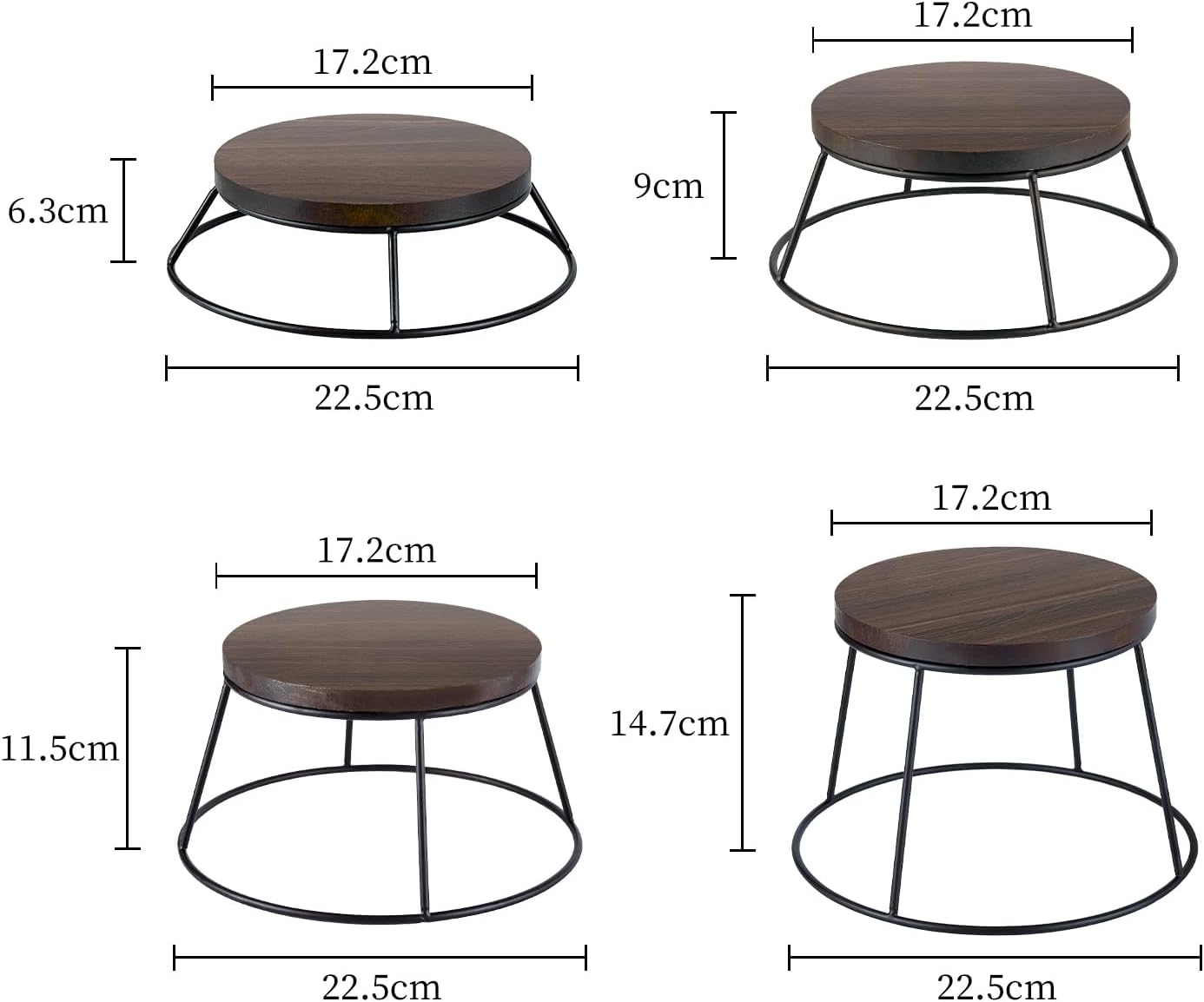 Food Display Riser for Party Food Service Display Stands Set of 4,Apply to Party,Dining Bar,Living room or Garden Wood Top & Black Metal Wire