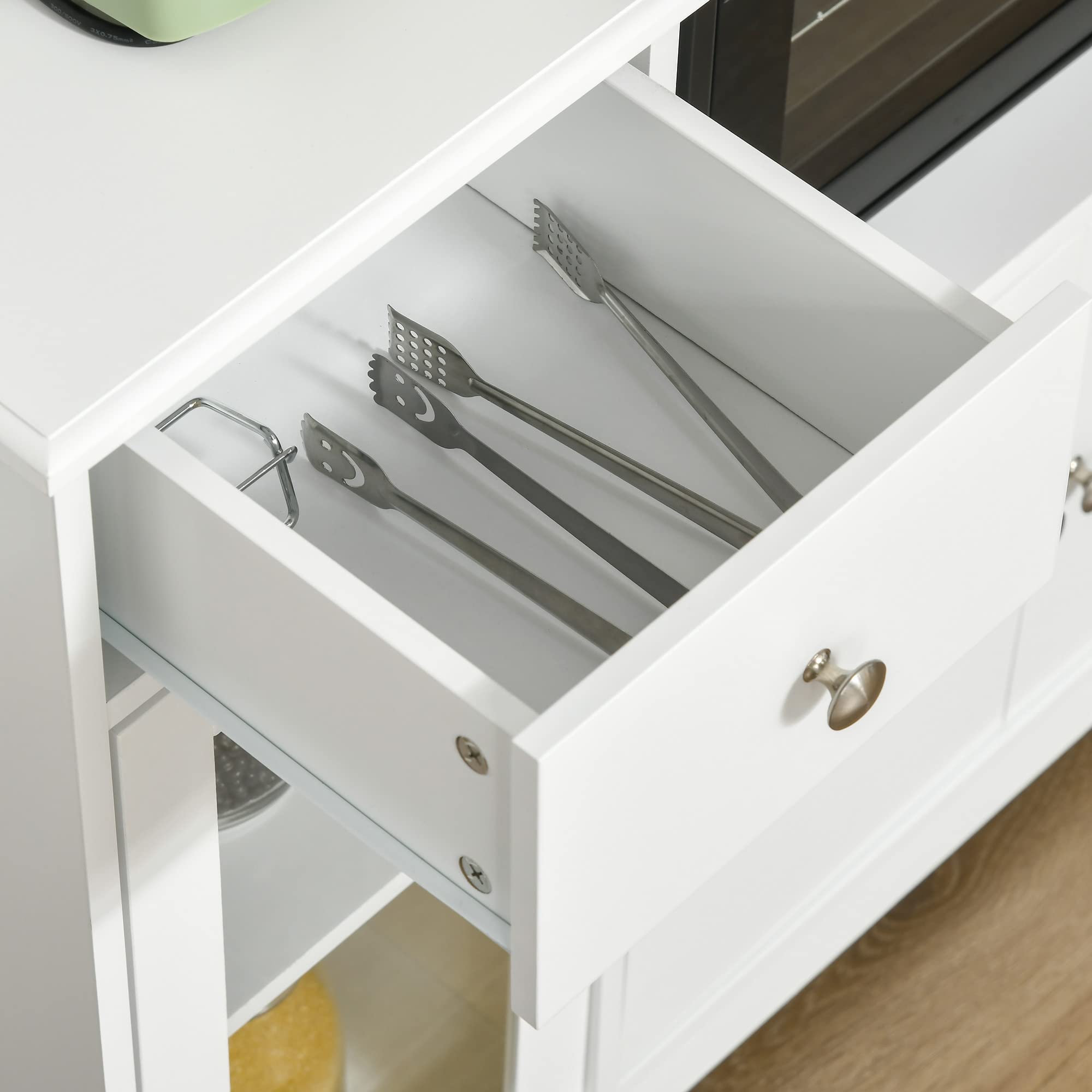 HOMCOM Aparador Armario para Microondas Vitrina 90x40x82cm Blanco Madera | Unidad de almacenamiento para cocina y comedor