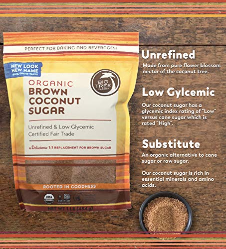 Big Tree Farms Organic Brown Coconut Sugar, Vegan, Gluten Free, Paleo, Certified Kosher, Cane Sugar Alternative, Substitute For Baking, Non Gmo, Low Glycemic, Fair Trade, 1 Pound (Pack Of 6) #TOP2
