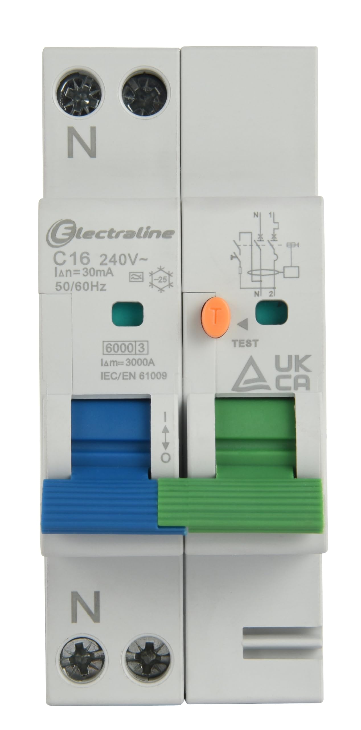 Electraline 87014 Interruttore Magnetotermico Differenziale (RCBO), 16A, Tipo A, Curva C, Sensibilità 30mA, Connessione 1P+N,