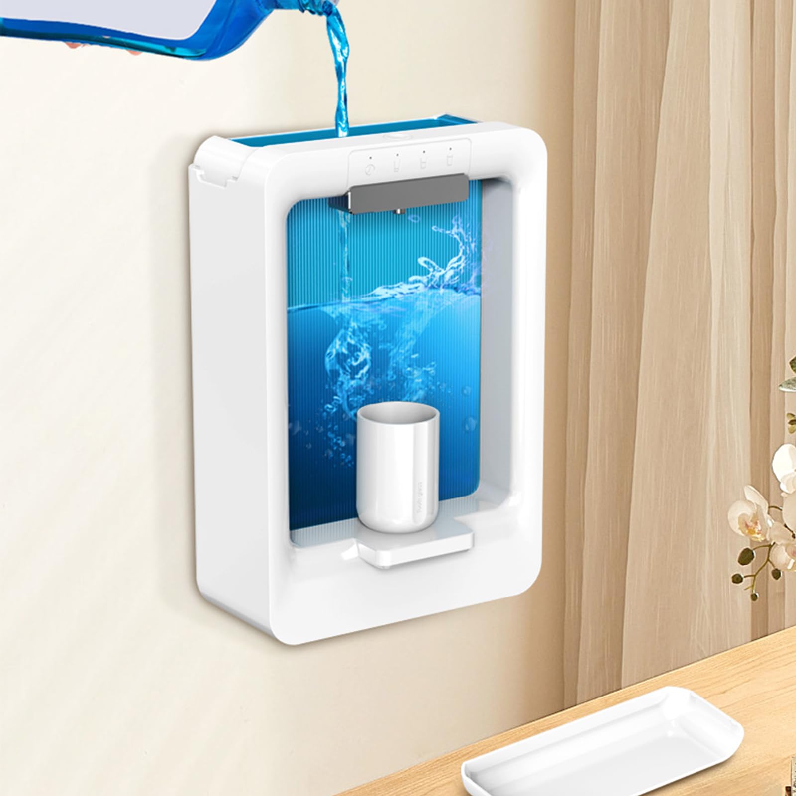 Automatischer Mundwasser-Spender,CEIEVER Automatischer Mundspülspender Berührungslos mit 3 Gänge einstellbar und Magnetischen Bechern,für Kinder und Erwachsene(Weiß-B)