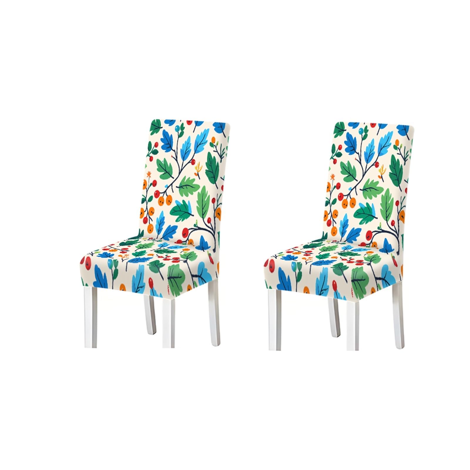 KXUAUV Dining Chair Covers 2/4/6 Pieces, Stretch Leaf And Berry Pattern On Beige, For Kitchen Dining Room Nordic Decor Seat Protectors for Restaurant Hotel Party(2PCS Chair cover)