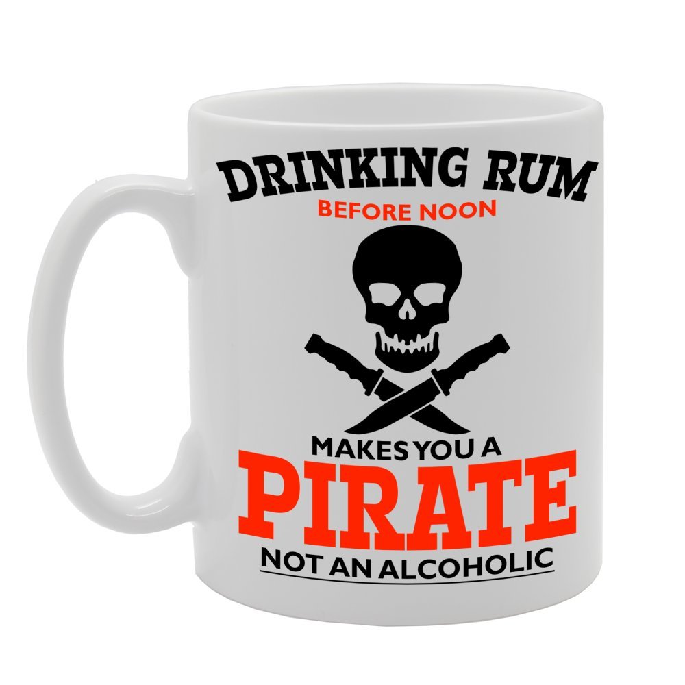 Coralgraph Inc Men's White Mg318 Drinking Rum Before Noon Makes You Pirate Not An Alcoholic Novelty Gift Printed Tea Coffee Ceramic Mug