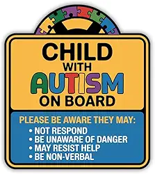 MAIANEY Adesivo infantil com autismo a bordo - 12 cm - conscientização do autismo alerta de segurança respondedores emergência criança autismo mãe presentes decorações carro caminhão van janela