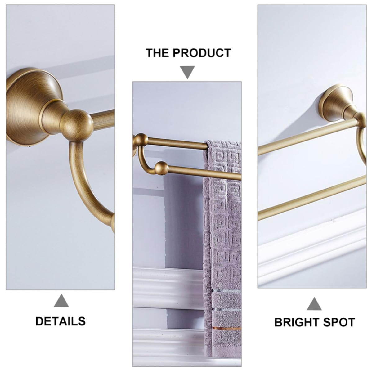 Portasciugamani Doppio da Parete 55cm in Ottone Bronzato