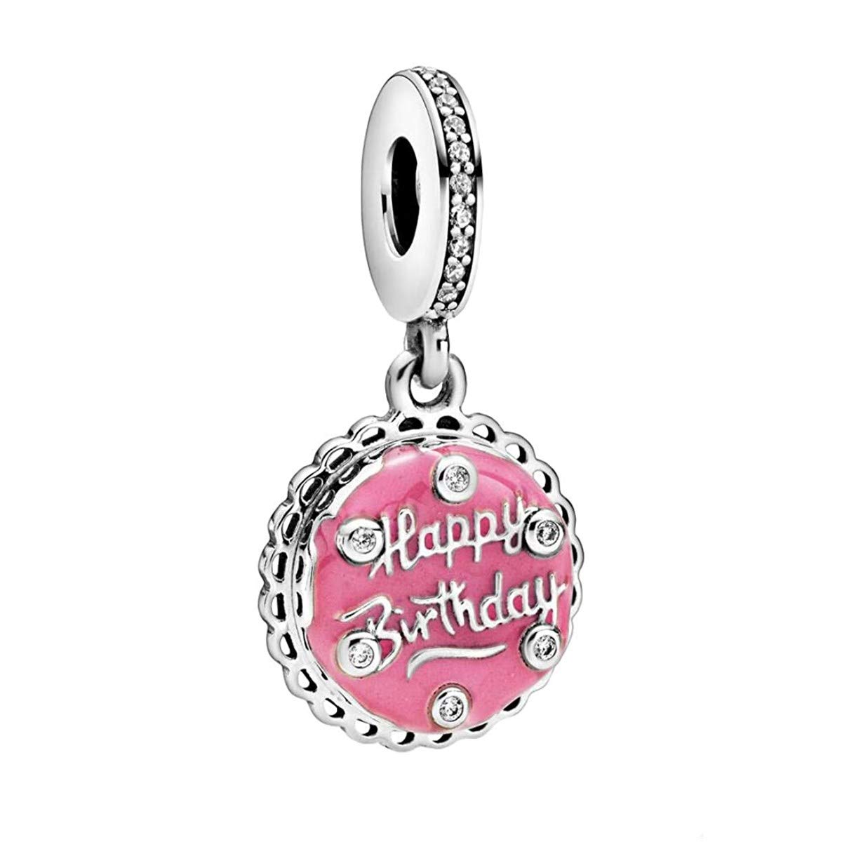 AnnmorsPink Birthday Cake Dangle Charm for Bracelets-925 Sterling Silver Openwork Bead,Charms for Bracelets and Necklaces,Gifts for Women Girls