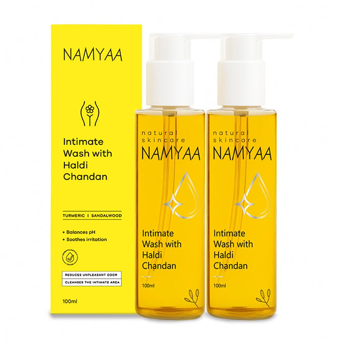 Namyaa Haldi Chandan Intimate Hygiene Wash | With Germ and Odour Protection | pH Balanced (Pack of 2)