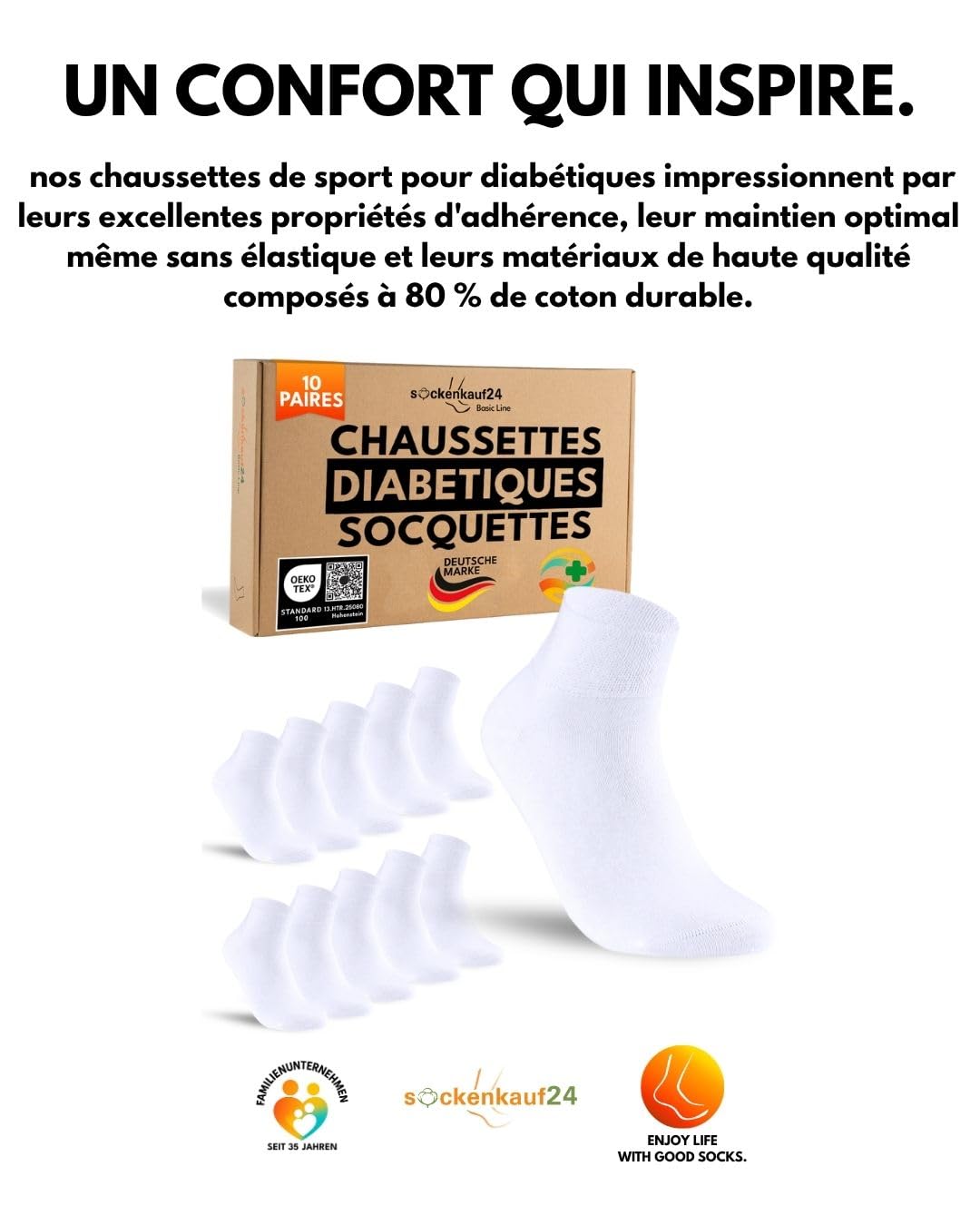 10 Paires Chaussettes Diabetiques Socquettes Basses Homme Femme Coton sans Elastique & sans Couture