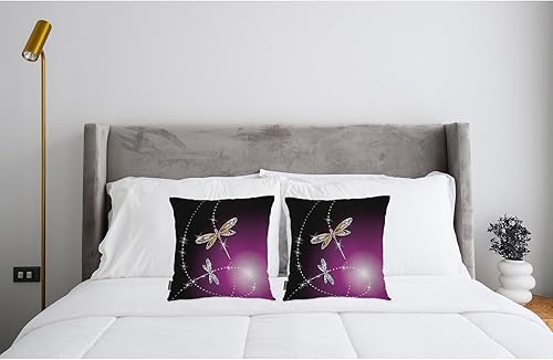 Miniatura 3 de Swono Juego de 2 fundas de almohada de 18 x 18 pulgadas, diseño de libélulas doradas, plateadas, diamantes, decorativas, para interiores y