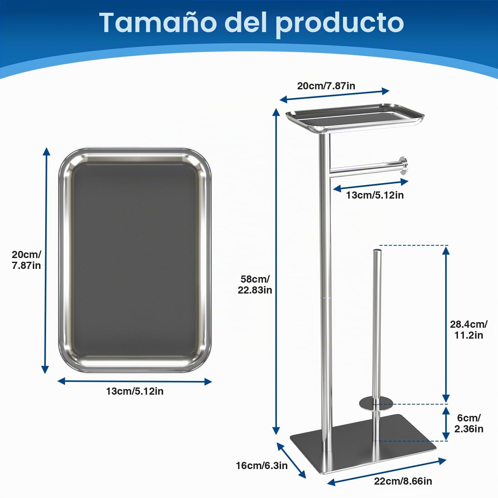 Portarrollos de Papel higiénico Independiente con Estante Superior, Capacidad para 4 Rollos, dispensador de Papel higiénico de baño de Acero Inoxidable, Plata