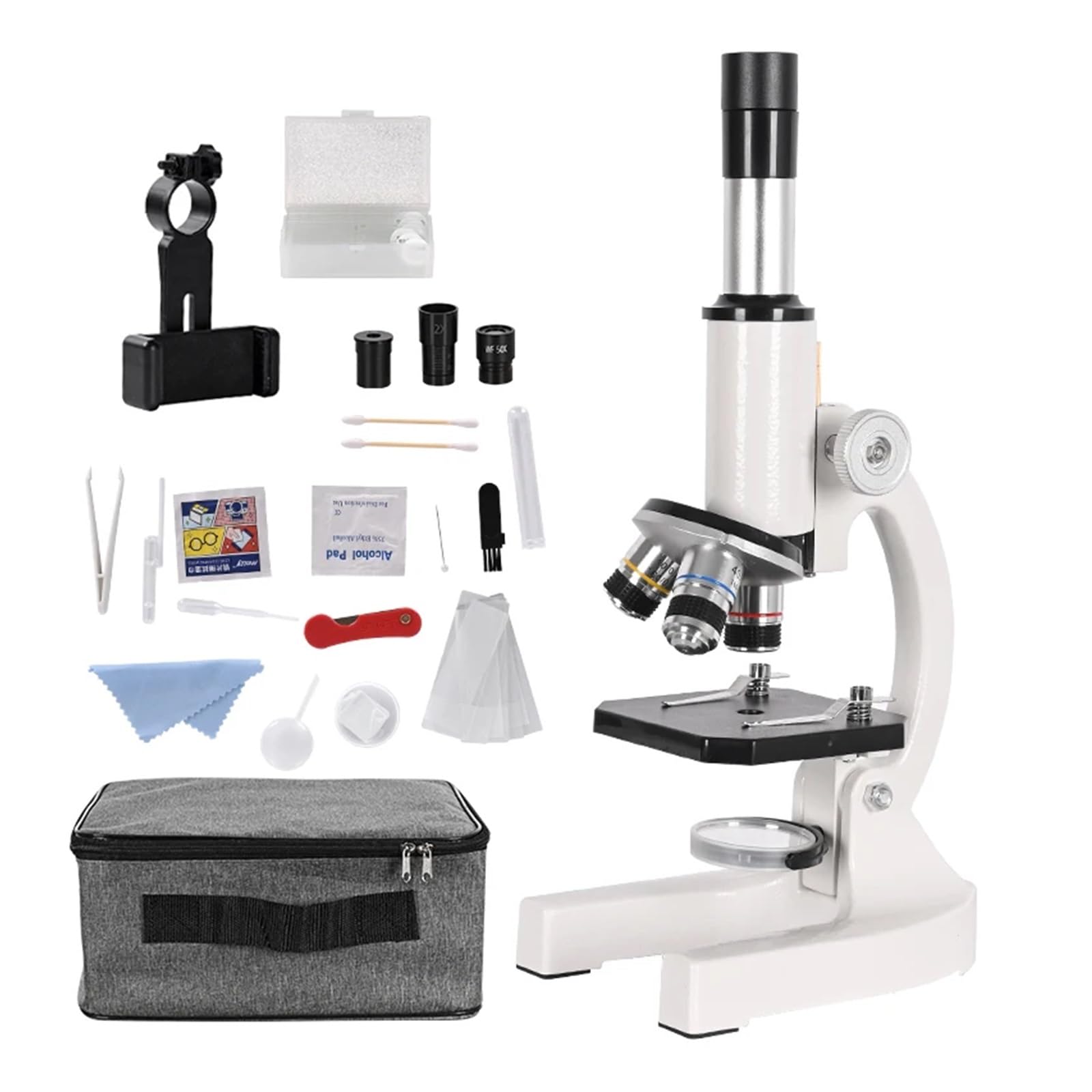 Microscopio biológico monocular de 40x-2000X for Estudiantes, educación, Laboratorio, HD, Luces LED, Soporte for teléfono móvil, Estudio, Vacaciones