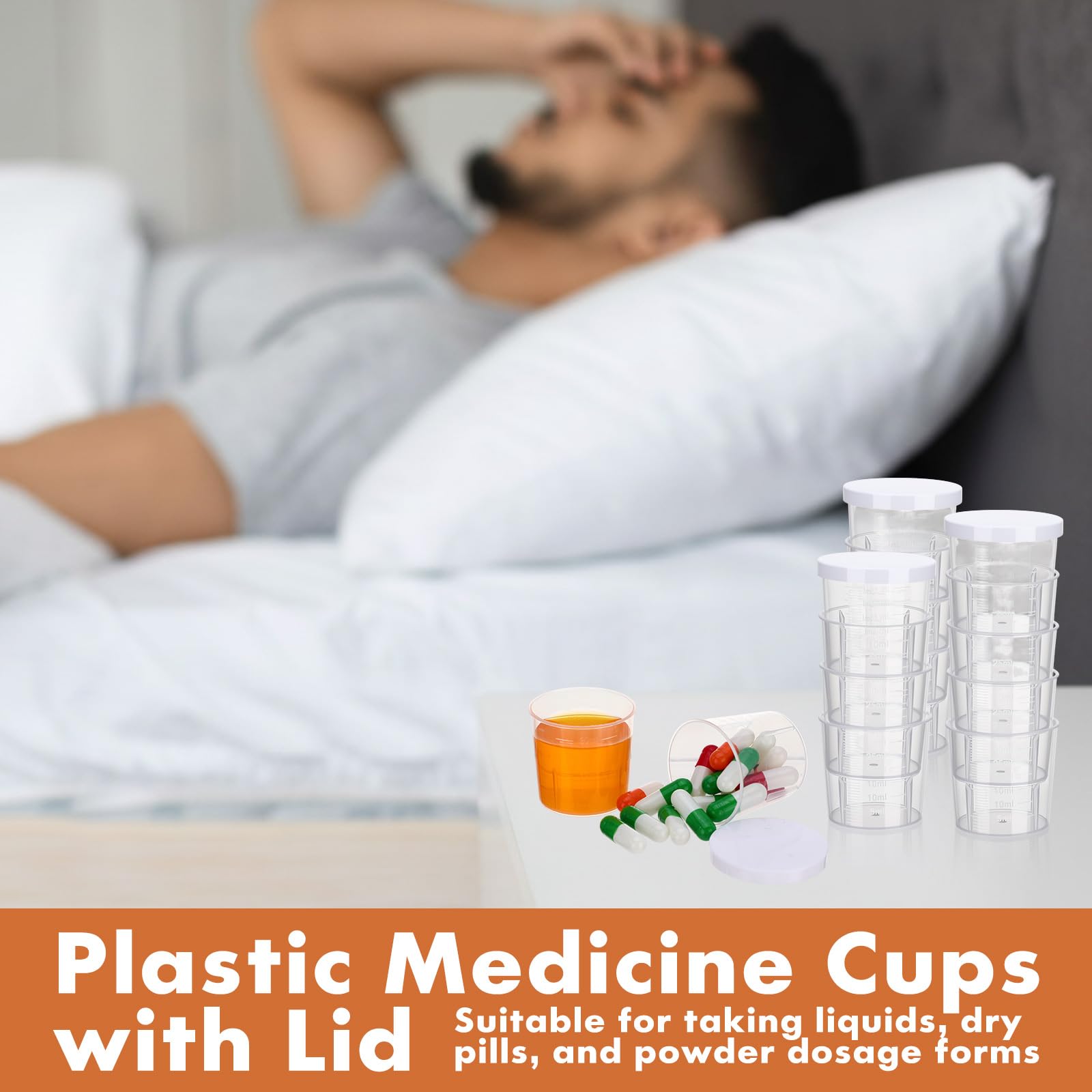 Vasos de plástico para medicina con tapa, 30 ml, transparente, medición, recipiente graduado para fines médicos o mezcla y medición de resina epoxi, manualidades y manualidades (30 ml, 500