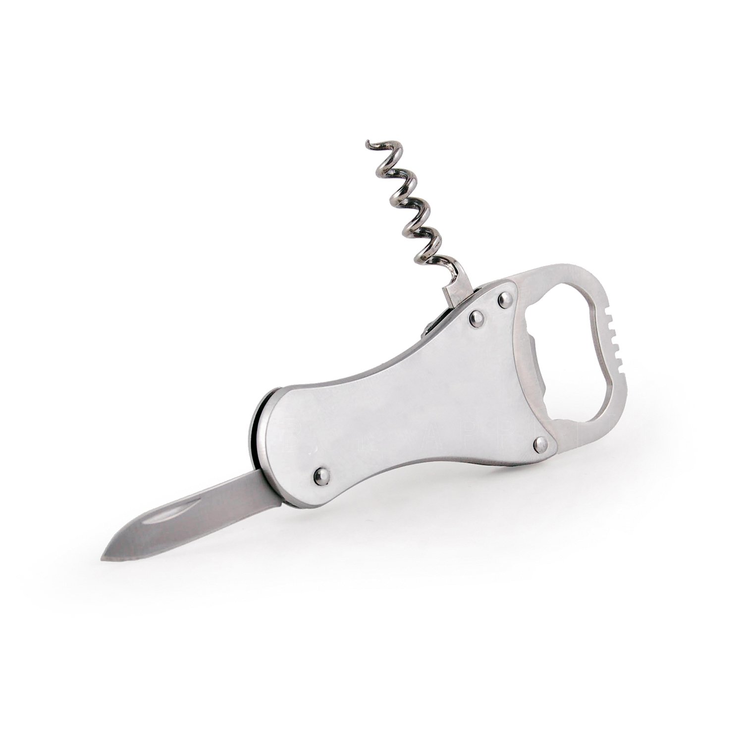 4-Function Wine Tool (Corkscrew, Knife, Foil Cutter, Bottle Opener), Silver