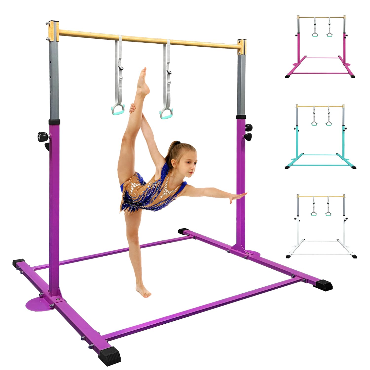 HomeSun Gymnastikstange für Kinder Robuste Kip Bar mit Ringen horizontale Turnreck für Heimtraining Höhenverstellbar 90-150cm Trainingsgerät bis 100 kg Alter 3-15