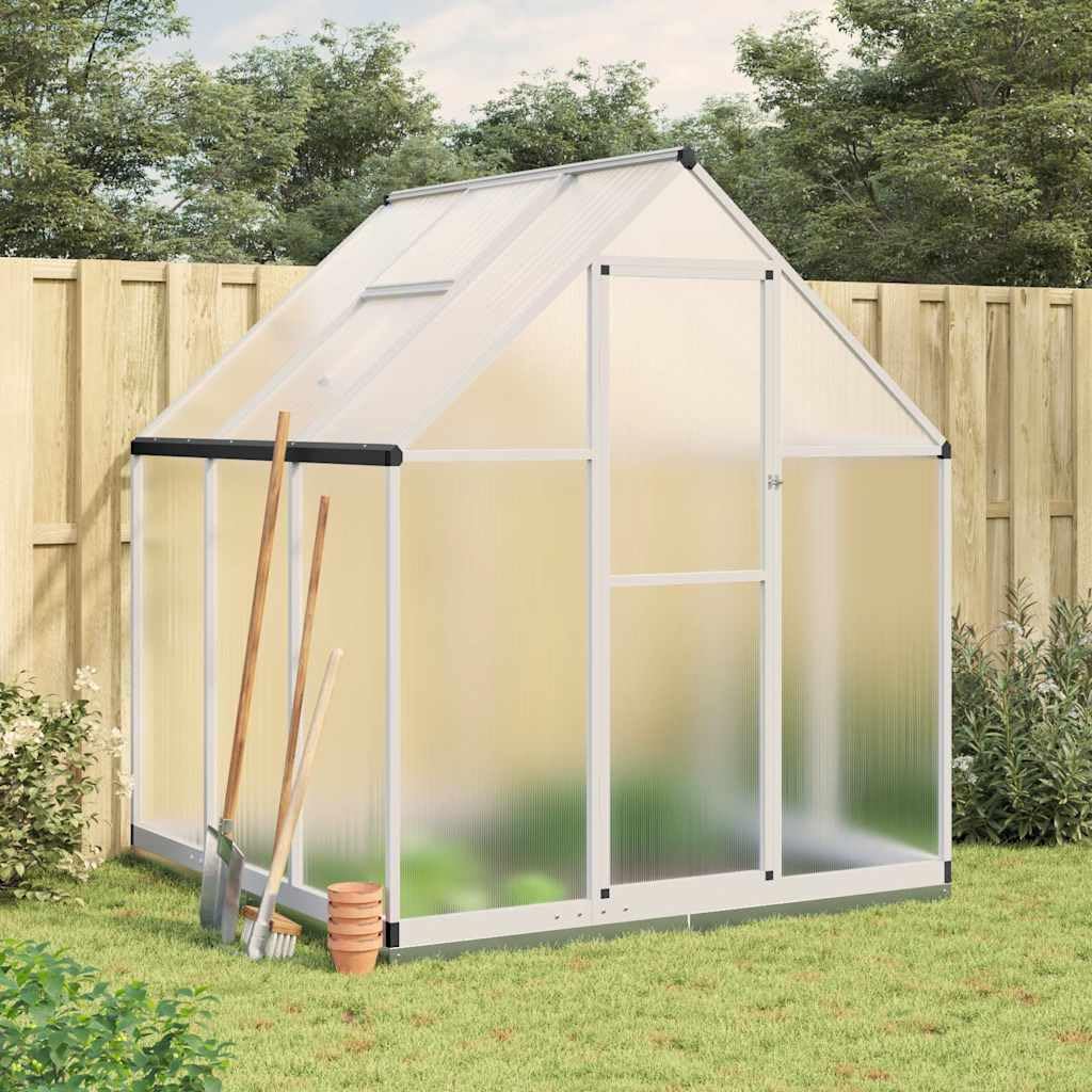 Invernadero con marco de base de aluminio plateado 169 x 169 x 202 cm, placas de policarbonato resistentes a los rayos UV, ventana de ventilación, puerta batiente, adecuado para cultivo de hortalizas