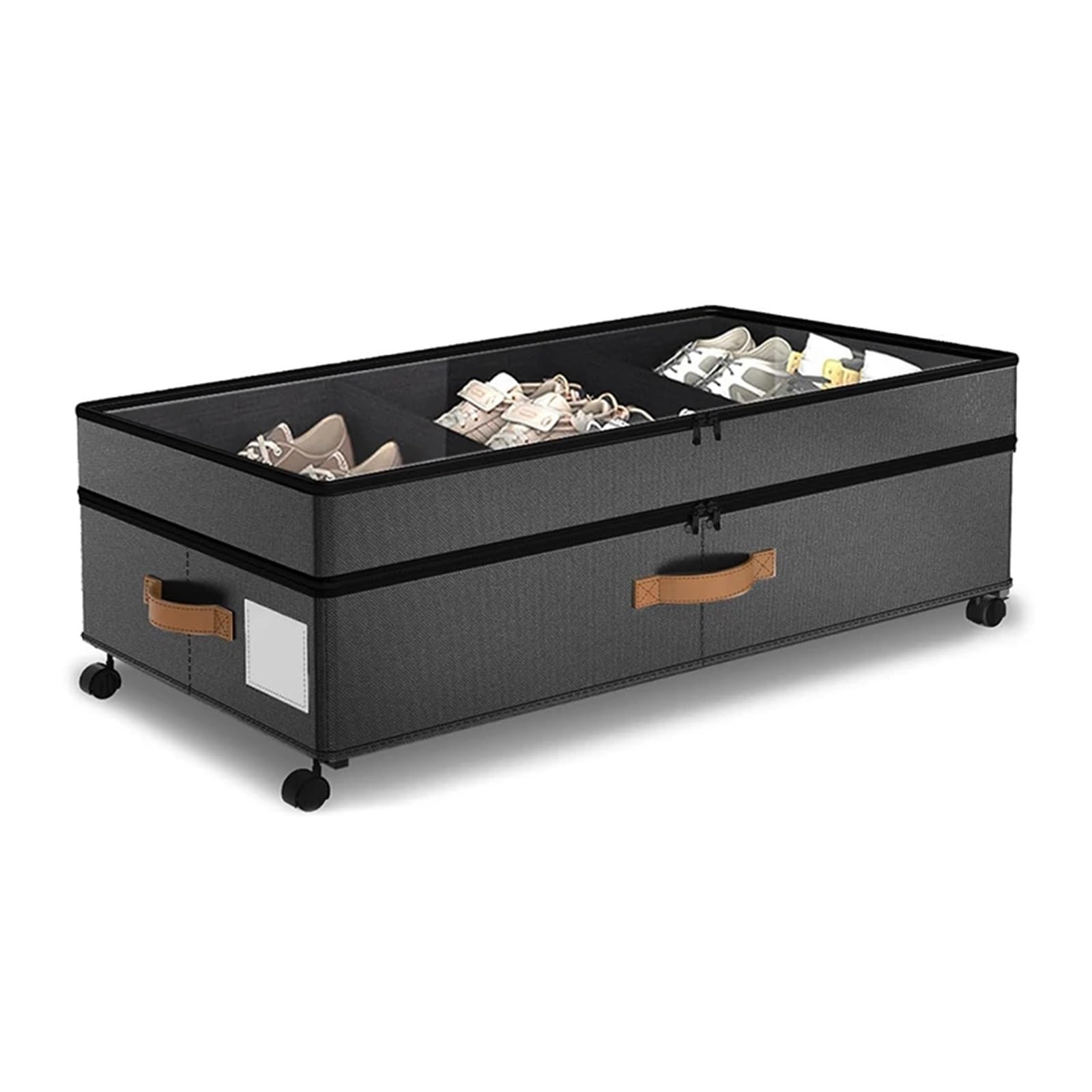 MFESFCS Canvas Storage Boxes Convenient Under Bed Storage On Wheels, 72L Super-Sized Underbed Boxes, 11 Inches Elevated Shoe Bins With Crystal Clear Lids