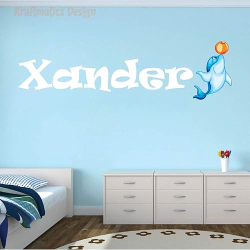 Dolphin Custom Name Series - Calcomanía de vinilo para decoración del hogar (pequeño de 23 pulgadas de ancho x 5 pulgadas de alto)