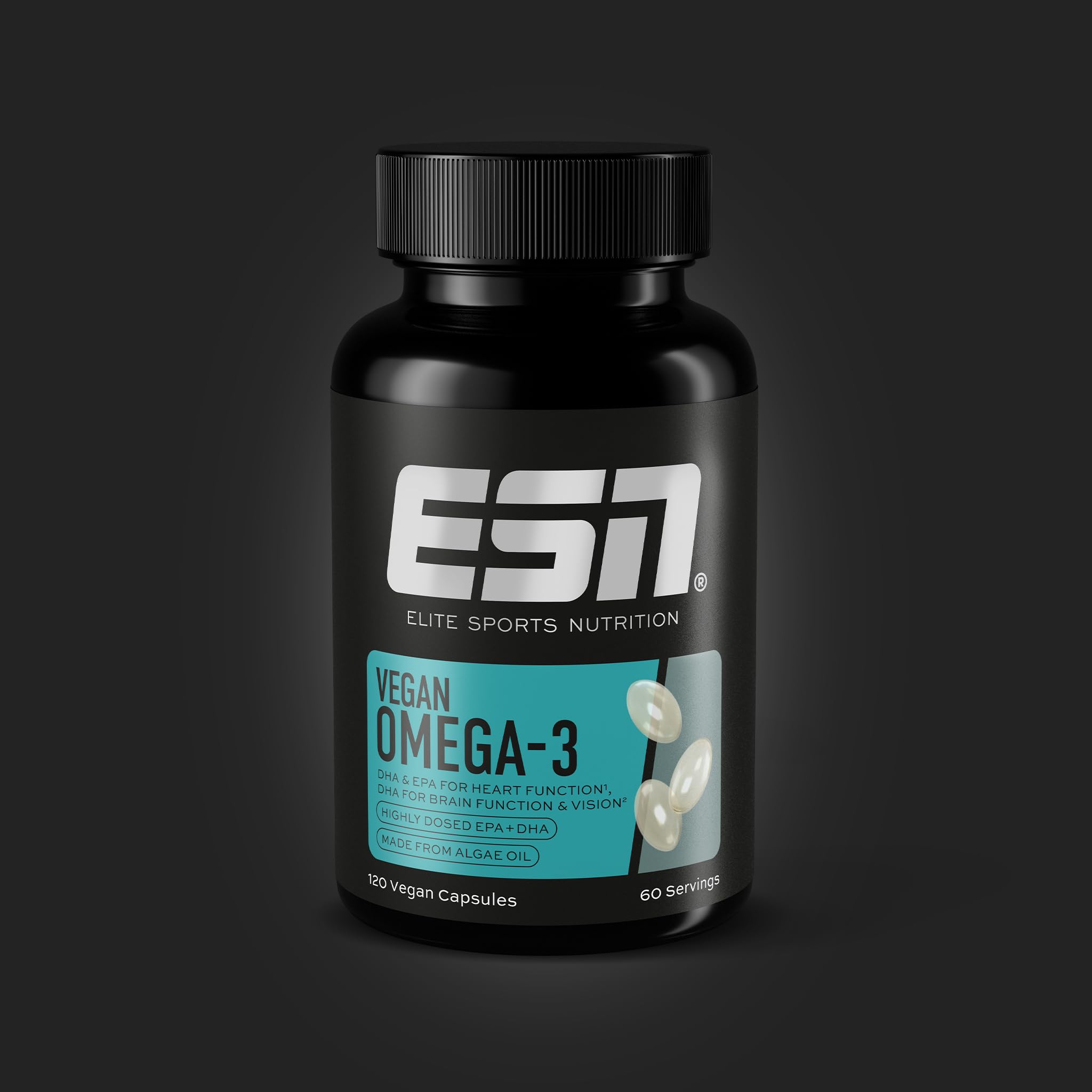 ESN Omega-3 Vegan, 120 Vegane Kapseln, Hochdosiertes Algenöl, 216 mg EPA & 432 mg DHA pro Portion
