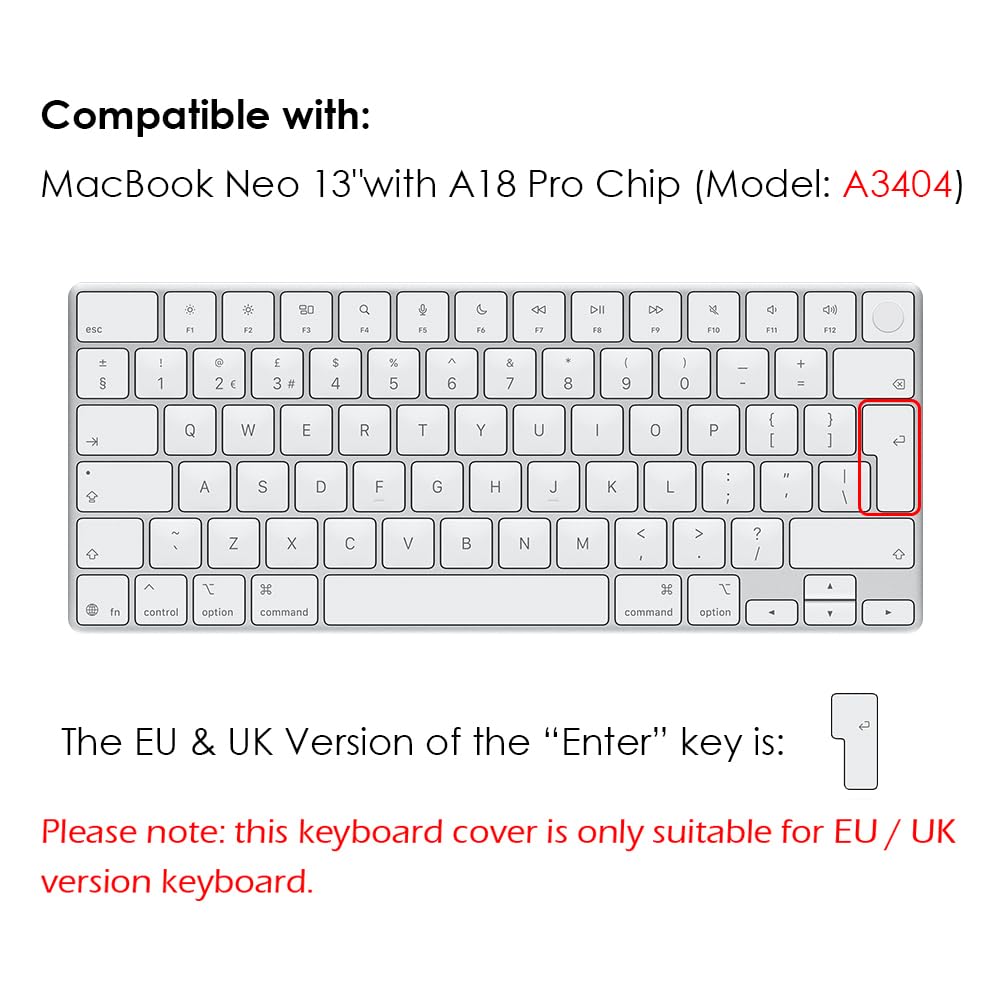 Funda de silicona ultrafina para teclado para MacBook Neo de 13 pulgadas con A18 Pro lanzado en 2026 y MacBook Pro de 16 pulgadas/Pro de 14 pulgadas con accesorios de protección M5/M5 Max/Pro