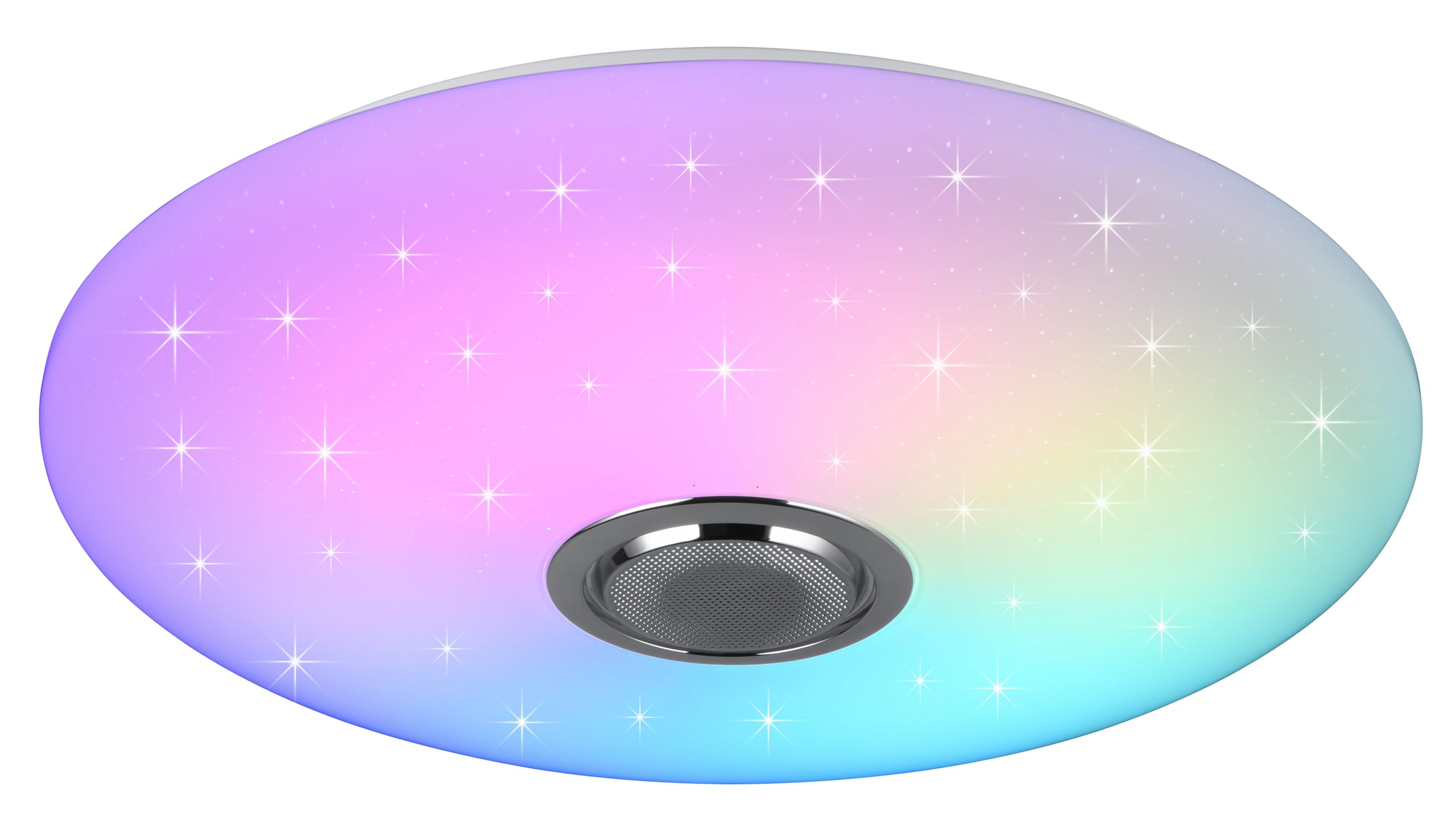 Reality Leuchten Musica R69031901 LED Ceiling Light, White Plastic Lampshade with Starlight Effect, 33 Watt LED, Remote Control, Colour Changing, Bluetooth Speaker,