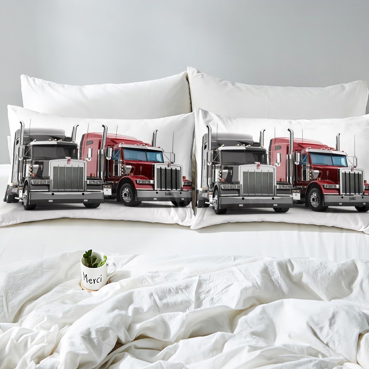 Erosebridal Boy Transport Truck Comforter Cover Dirt Bike Duvet Cover Black Red Automobile Bedding Set Extreme Sports Bedspread Cover for Adult Soft Microfiber 3 Pcs King
