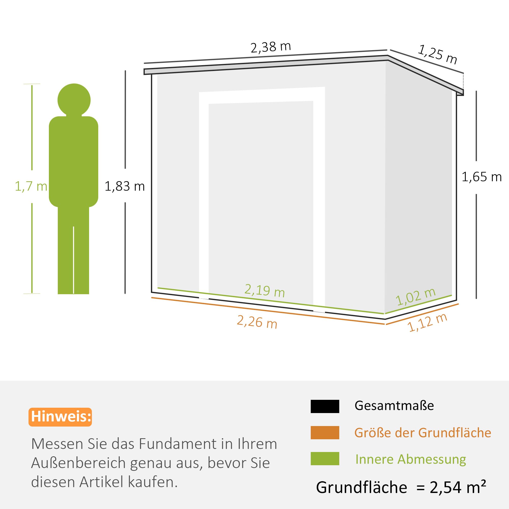 Outsunny Domek na narzędzia 2,54 m², wodoszczelny domek ogrodowy z dachem jednospadowym, 238 x 125 x 183/165 cm, szopa na narzędzia z zamykanymi drzwiami, okno, garaż rowerowy, szafka ogrodowa z