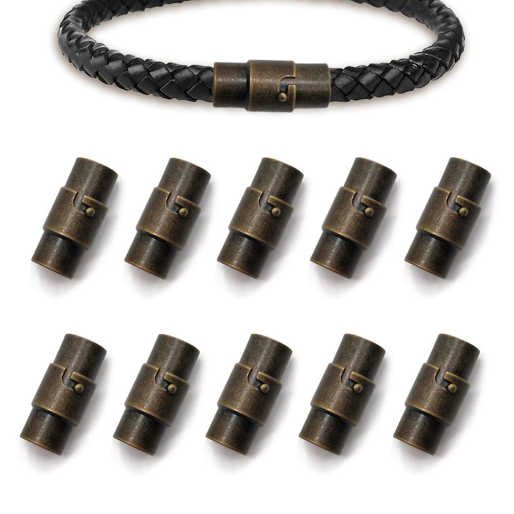 10PCS Black Cord End Caps Bracelet End Caps Locking Bracelet Rope End Cap Cord Ends (Bronze, 4 mm)