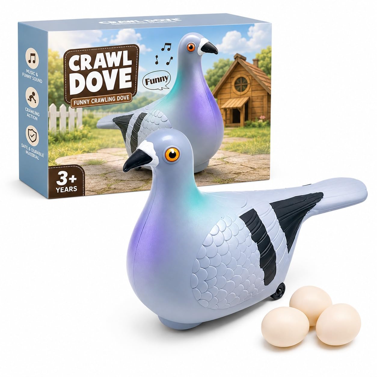 Egg Laying Walking Pigeon Toy with Light and Sound, 3 Eggs | 360° Rotation, Bump & Go, Pack of 1-image-26