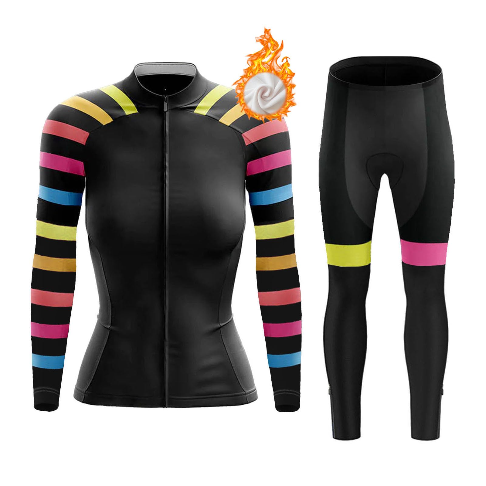 Conjunto Ciclismo Mujer Invierno Ropa Bici MTB Polar Térmico Maillot Ciclista,Traje Bicicleta Chaquetas Manga Larga y Pantalones con 19D Gel Acolchado,Completa Jerseys Ciclo Transpirable Secado Rápido