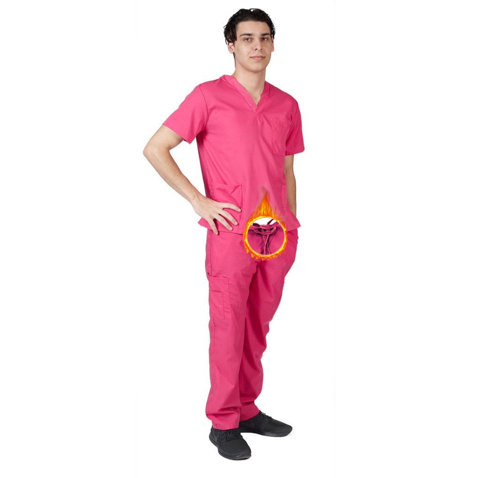 M&M SCRUBS Men Scrub Set Medical Scrub Top and Pants M Hot Pink