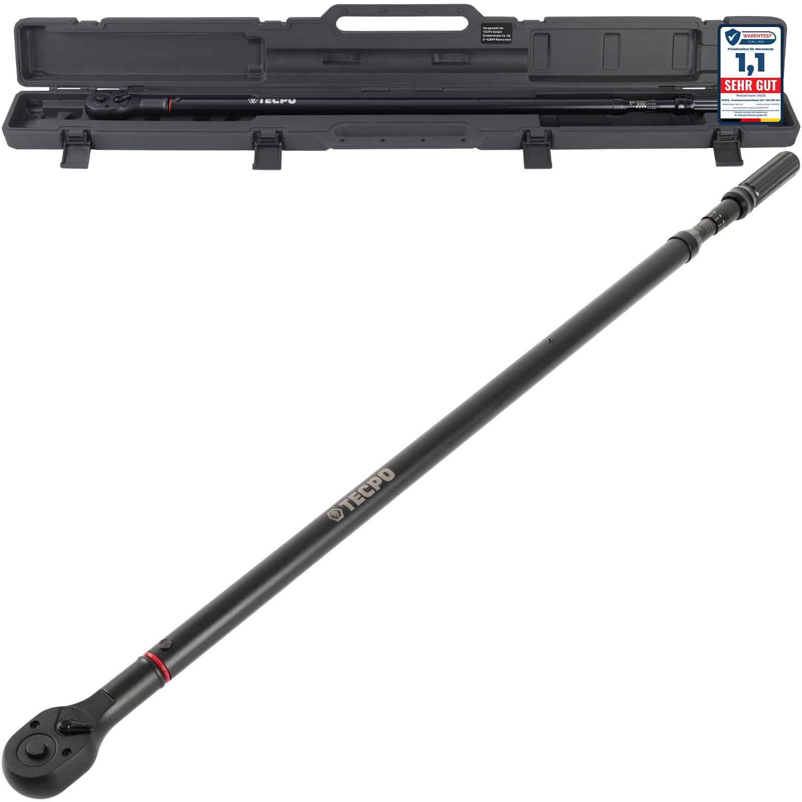 TECPO Llave dinamométrica de 3/4 pulgadas, profesional, 140-700 Nm, carraca conmutable de palanca, bloqueo deslizante para fijación, calibrado con ± 4% de precisión, llave de kilo, llave de coche
