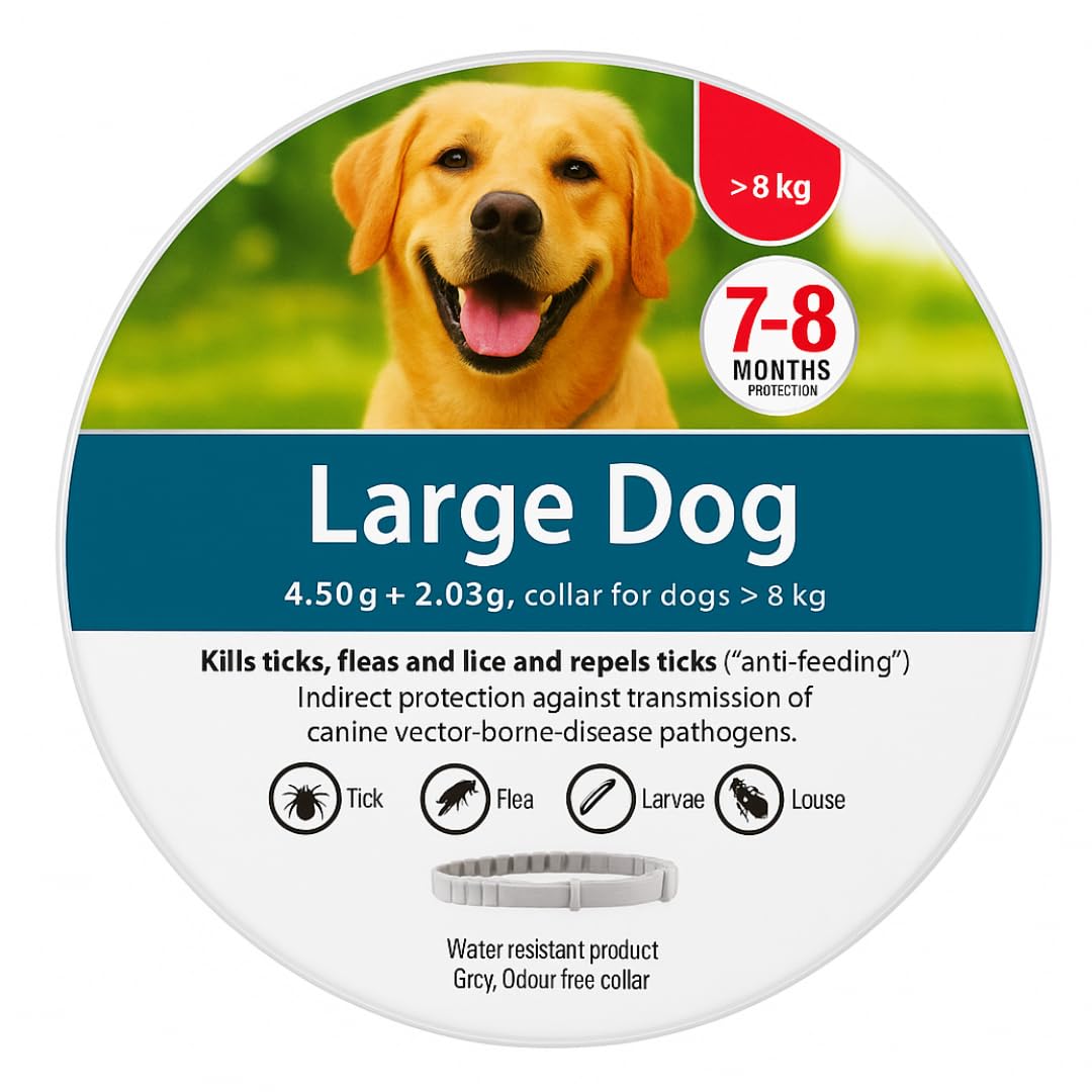 Anti-parasitic Collar for Large Dogs, Grey, 70 cm, Protection 7-8 Months, Repels Fleas, Ticks and Lice