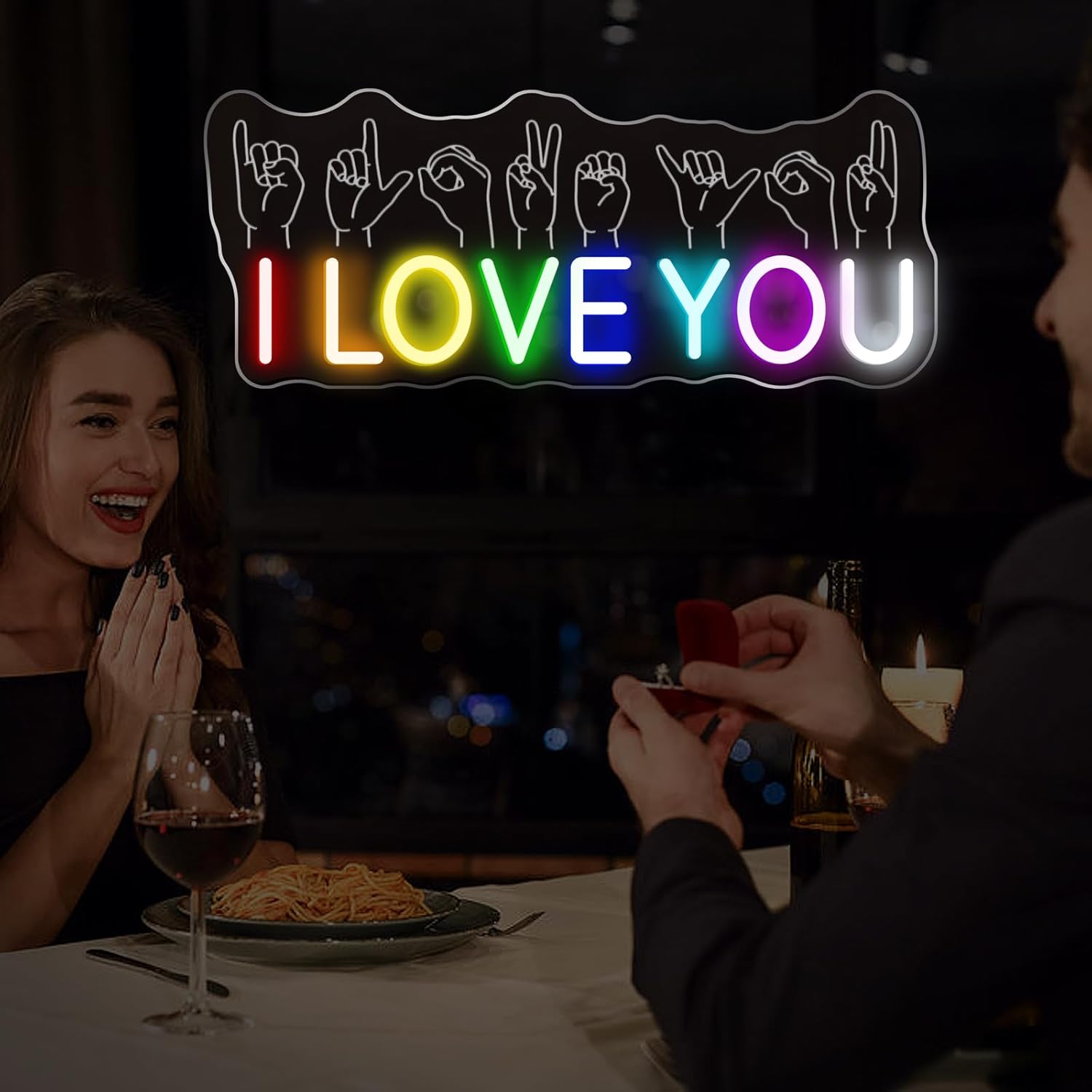 I Love You Neon Sign - 5-Level Dimmable USB Rainbow Neon Signs & Valentine's Day Decor, Ideal for Weddings, Parties, Bedrooms, Romantic Light Up Wall Art