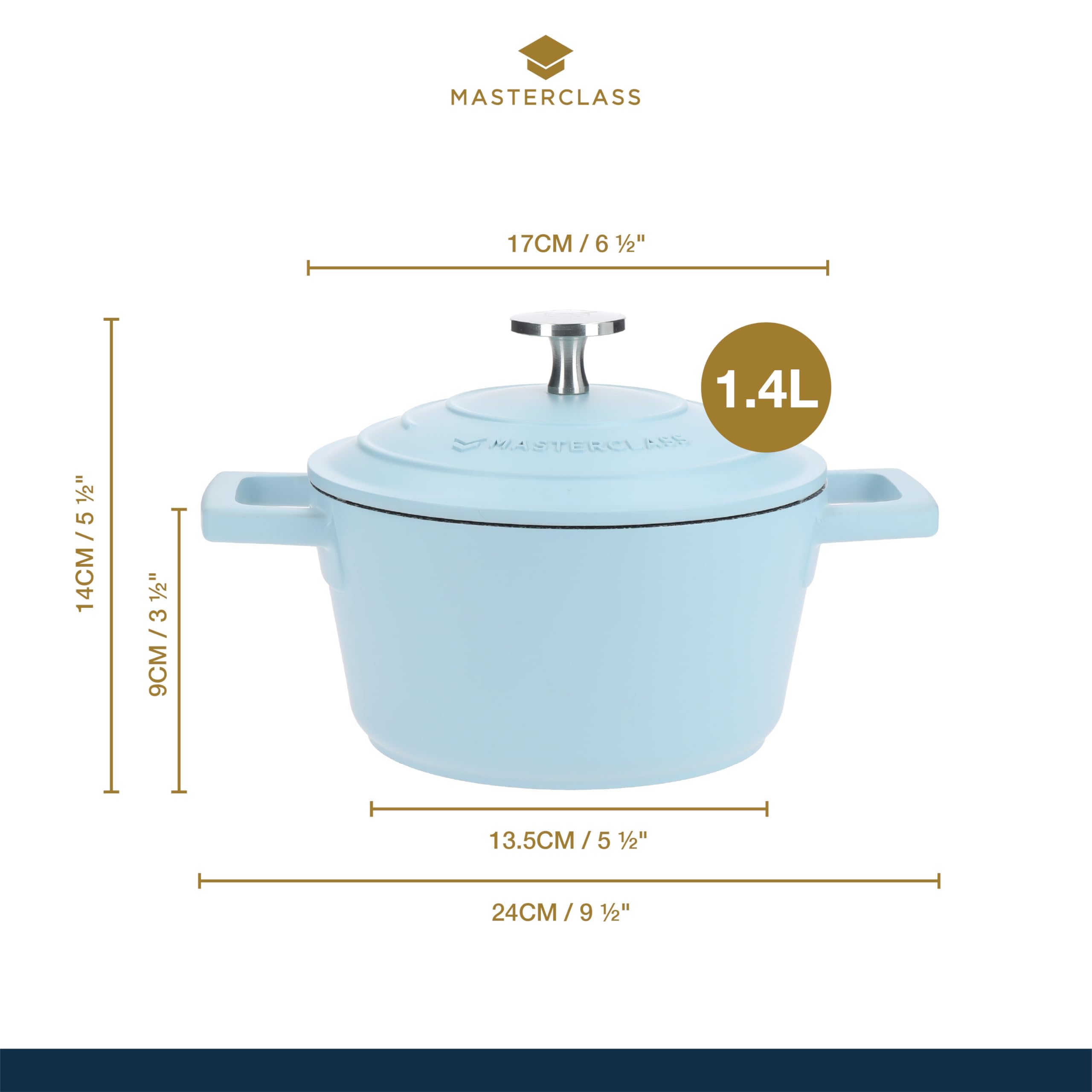 MasterClass Cocotte Ronde en Fonte d'aluminium avec Couvercle Auto-hydratant, légère, antiadhésive, pour Les Repas familiaux, Les currys, Passe au Lave-Vaisselle, 16 cm, 1,4 L, Bleu Ciel