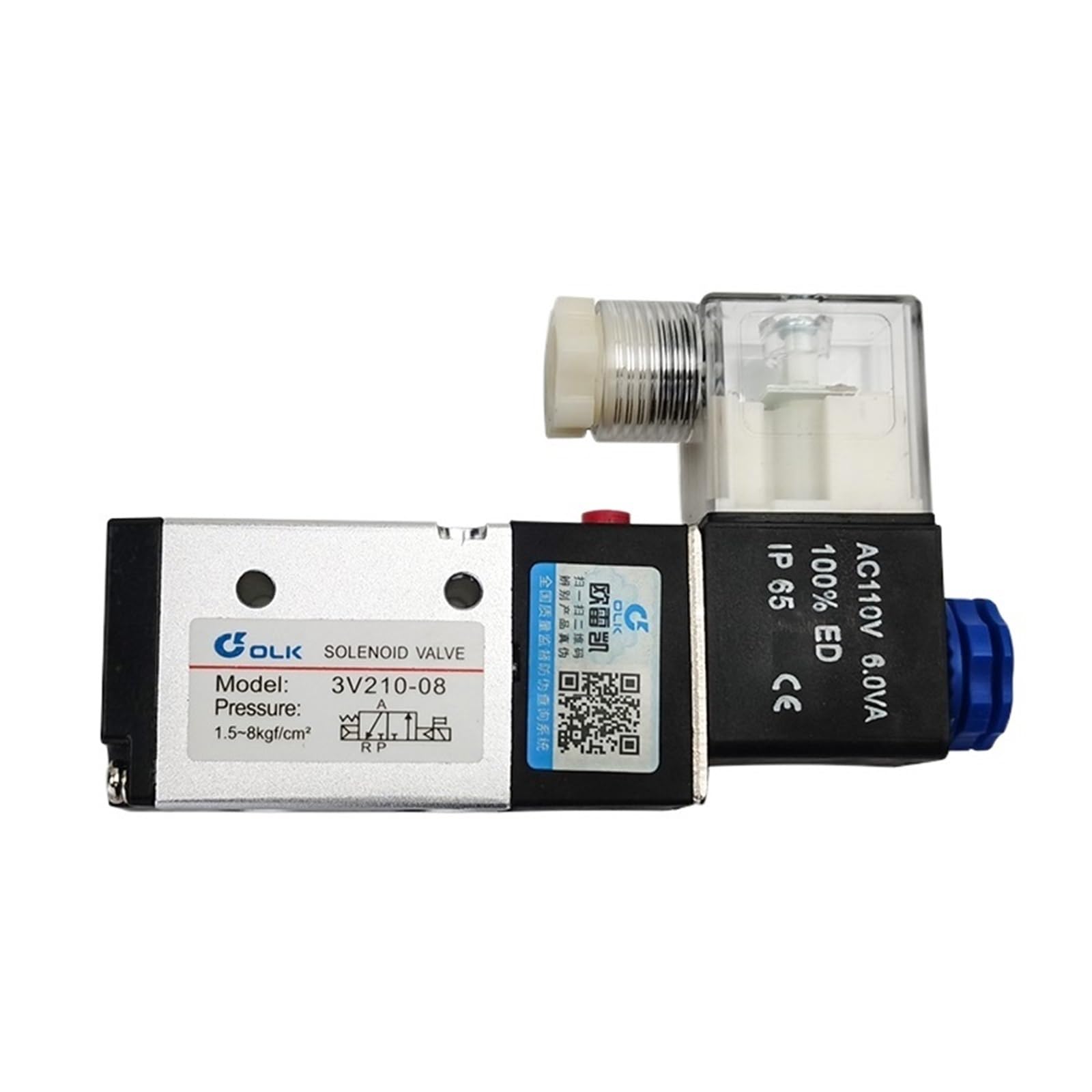 3V210-08 Pneumatyczny elektryczny zawór elektromagnetyczny, 3-drożny 2-pozycyjny zawór elektromagnetyczny gazu, 12 V, 24, 220, cewka, wolt, przyłącza węża (3V210 08 AC110V, z złączkami 6 mm)