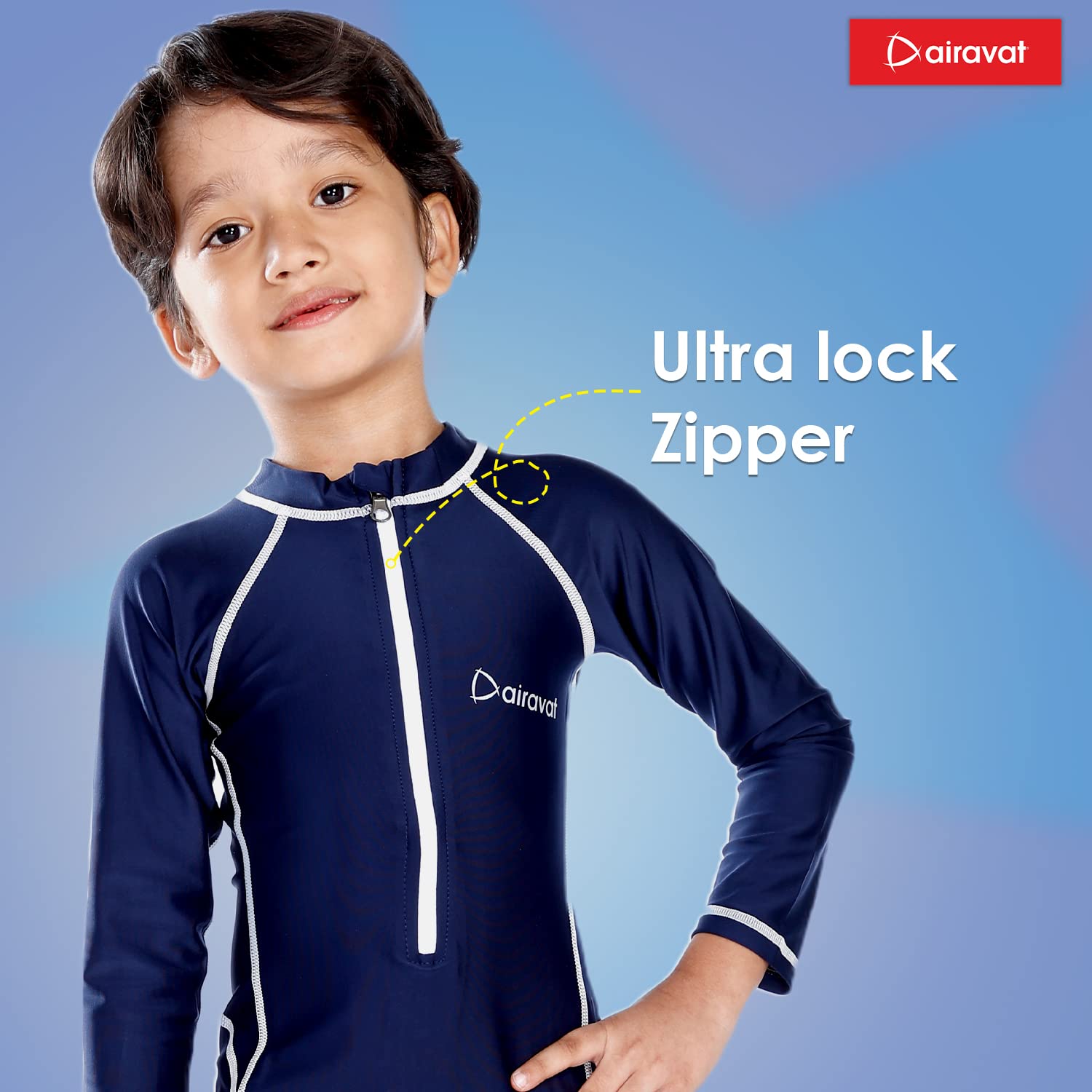 AIRAVAT Surfrider 1508 Swimming Costumes for Kids, Full Body Swim Wear for Junior (5-6 Years, Navy Blue) 3
